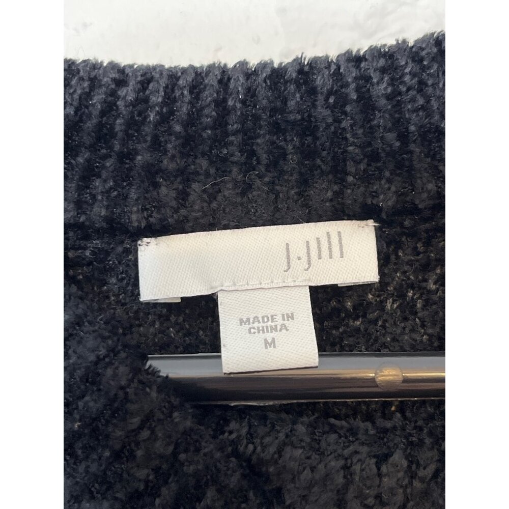 J Jill‎ Cotton Silk Wool Blend Soft Leaf Textured Ribbed Sweater Black Medium - Picture 5 of 10